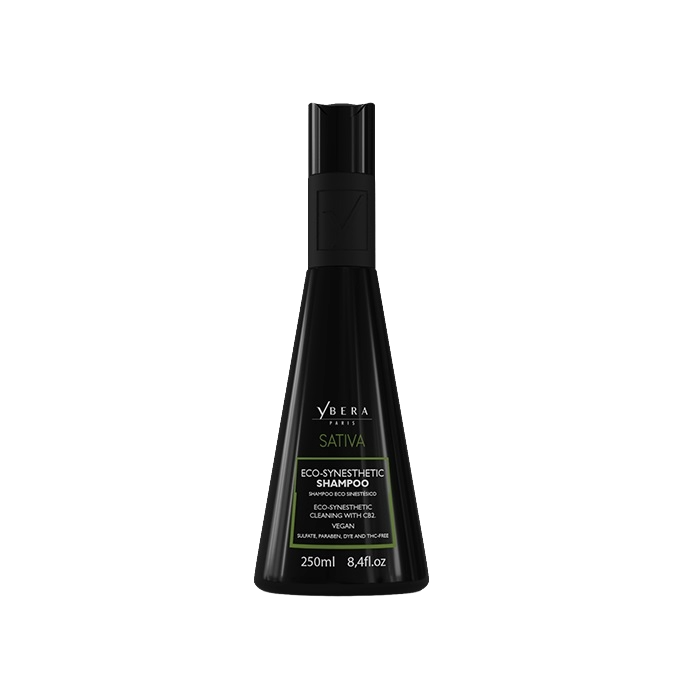 Champú Ecosinestésico Sativa CBD2 Ybera Paris 250ml para cuero cabelludo sensible, ecológico y vegano