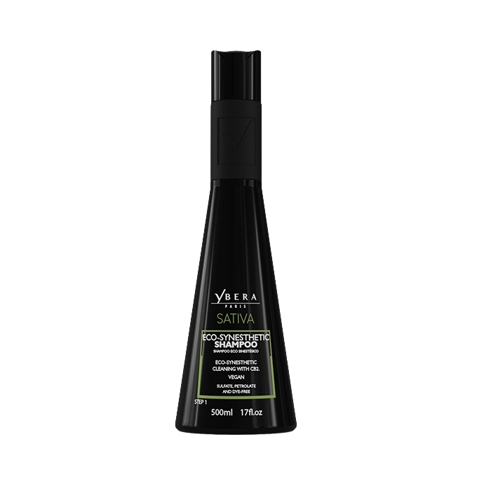 Champú Ecosinestésico Sativa CBD2 Ybera Paris 500ml para cuero cabelludo sensible, ecológico y vegano