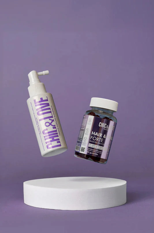 Pack Cuidado Capilar 360º Chic & Love - Tónico Capilar Alogénico y bote Hair & Nails Forte Gummies 