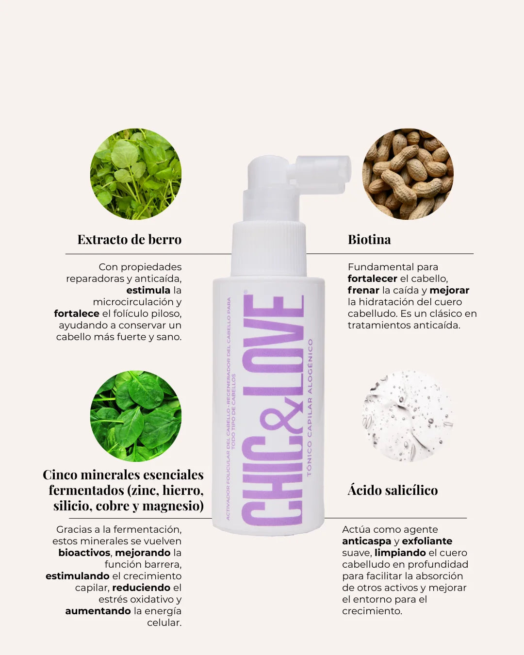 Chic & Love Tónico Capilar Alogénico estimula crecimiento y densidad